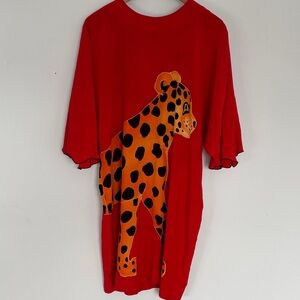 Yolanda Lorente 100% Silk Hand Painted Red Dress with Cheetah Print